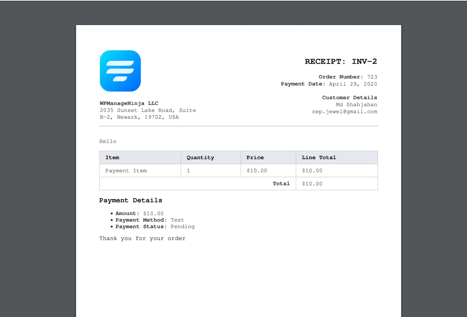 save a PDF version of your WP Fluent Forms entry
