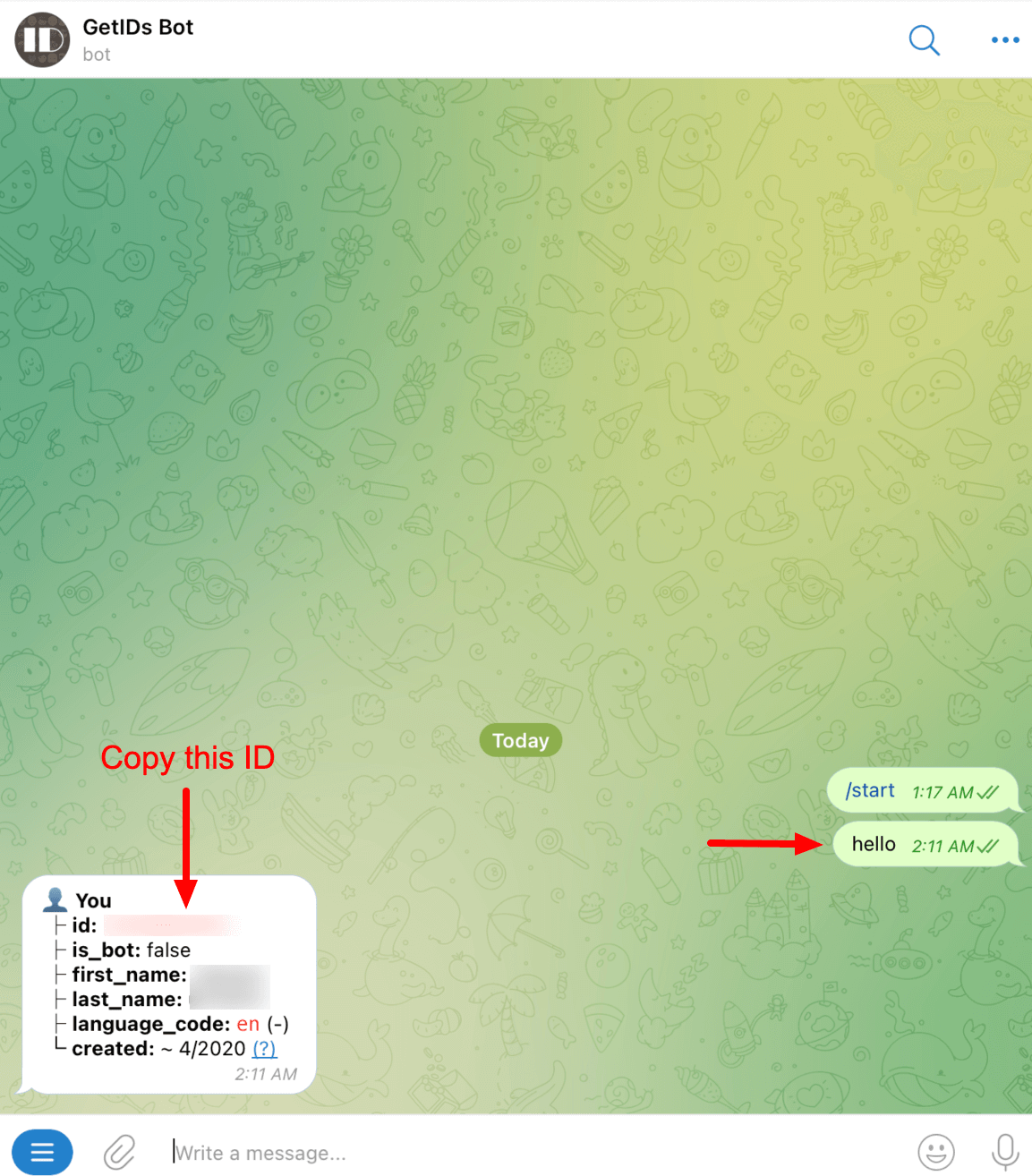 Get Telegram Chat ID of support agent